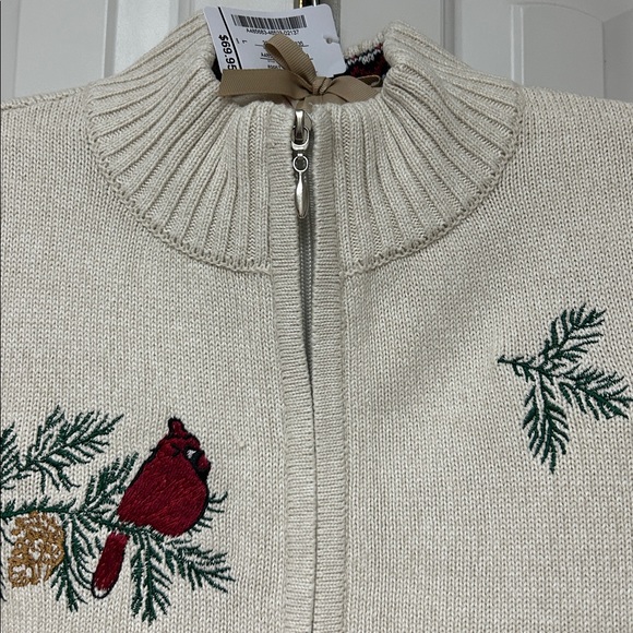 Christopher & Banks Sweaters - FAST SHIPPER - Christmas 🎄 Embroidered Cream Cardigan Sweater with Bird Design